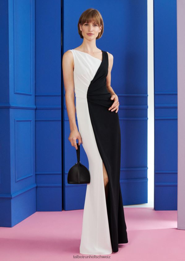 8NNJJV75 Kleidung Stretch-Triacetat-Krepp und Farbe Weiß/Schwarz Frauen Talbot Runhof Abendkleid Ehre1